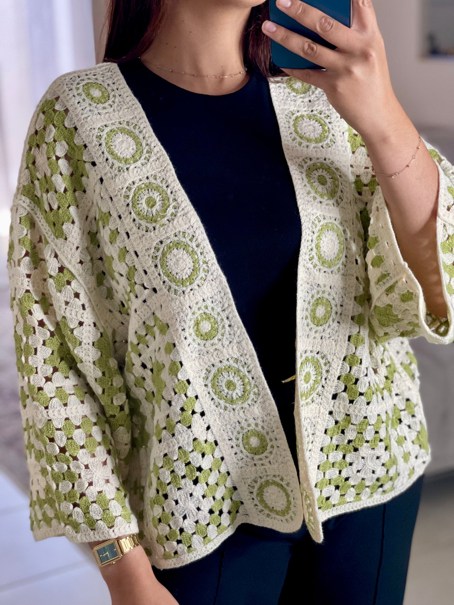 Gilet crochet court - Vert