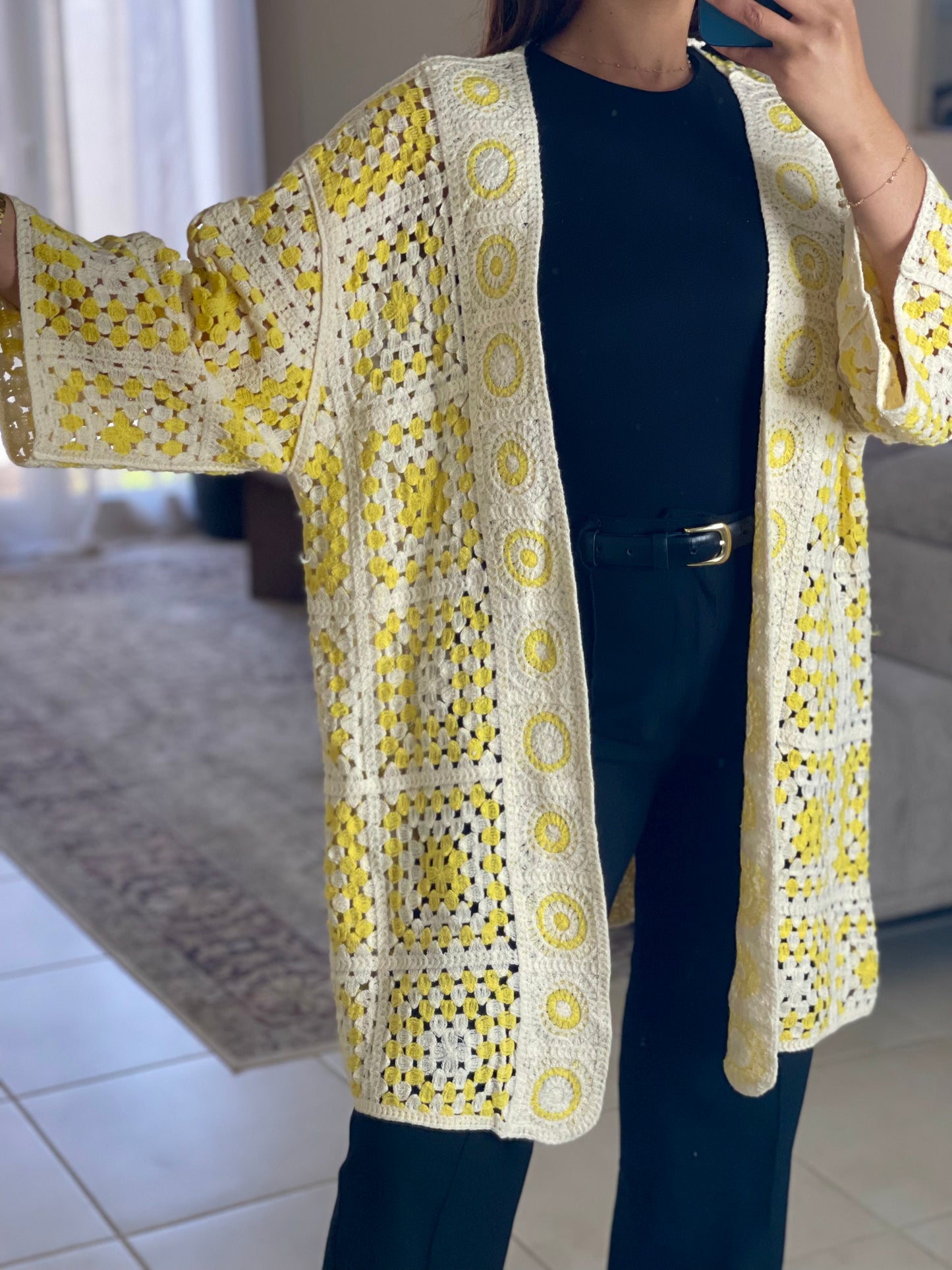 Gilet crochet long - Jaune