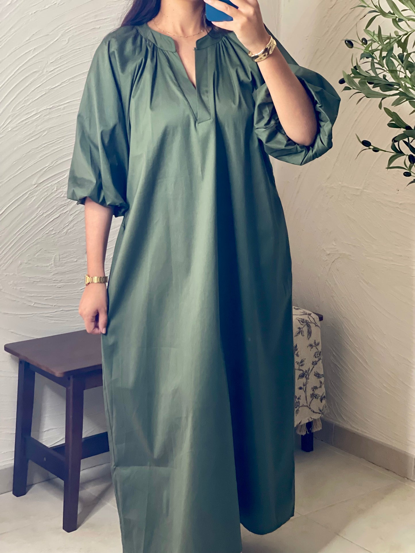 Robe manches bouffante - Kaki