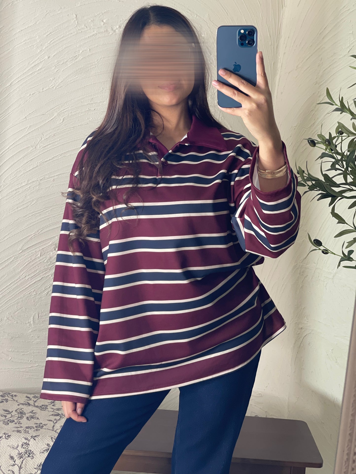 Polo rayé - Bordeaux