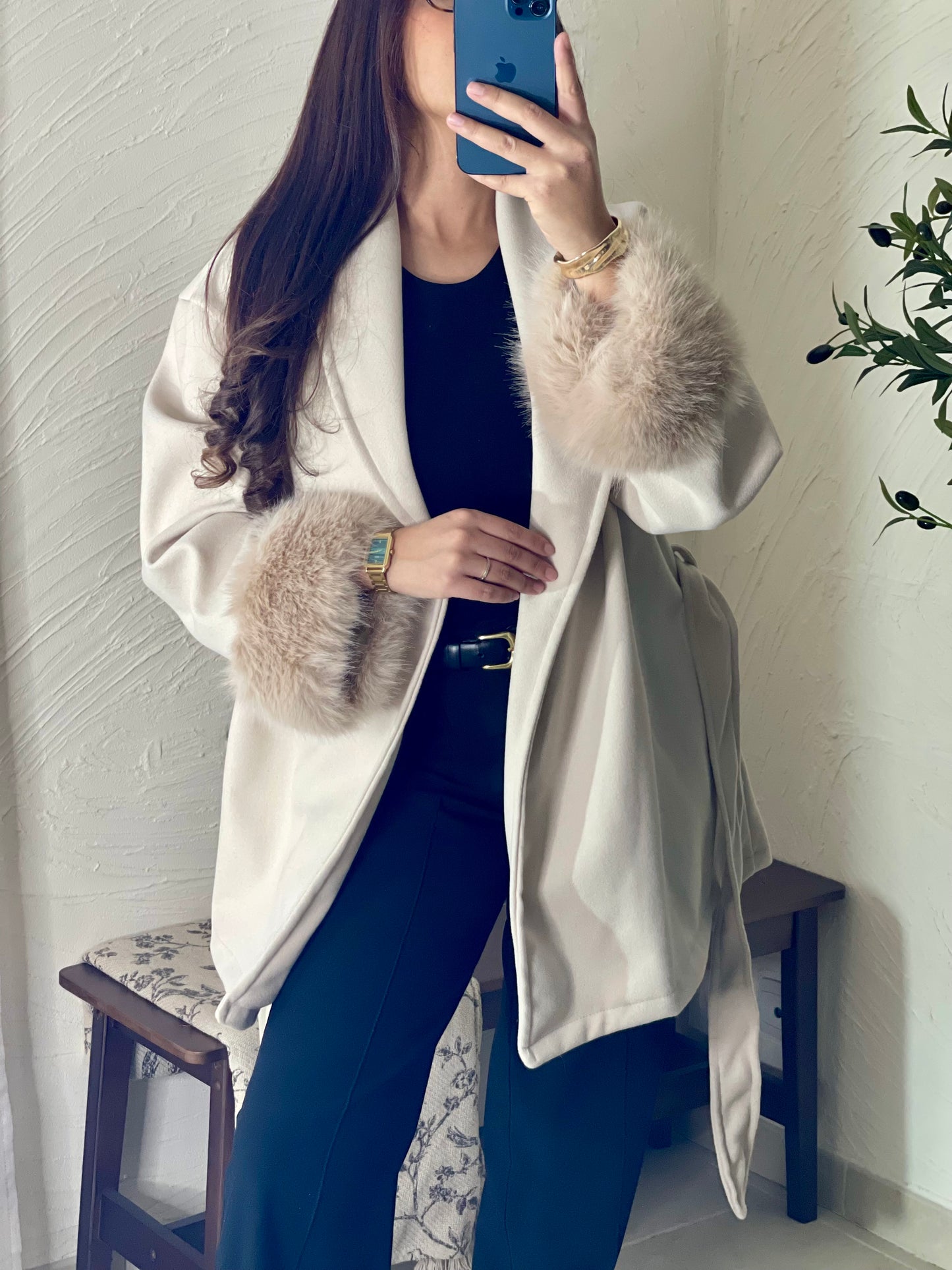 Manteau fourrure - Beige