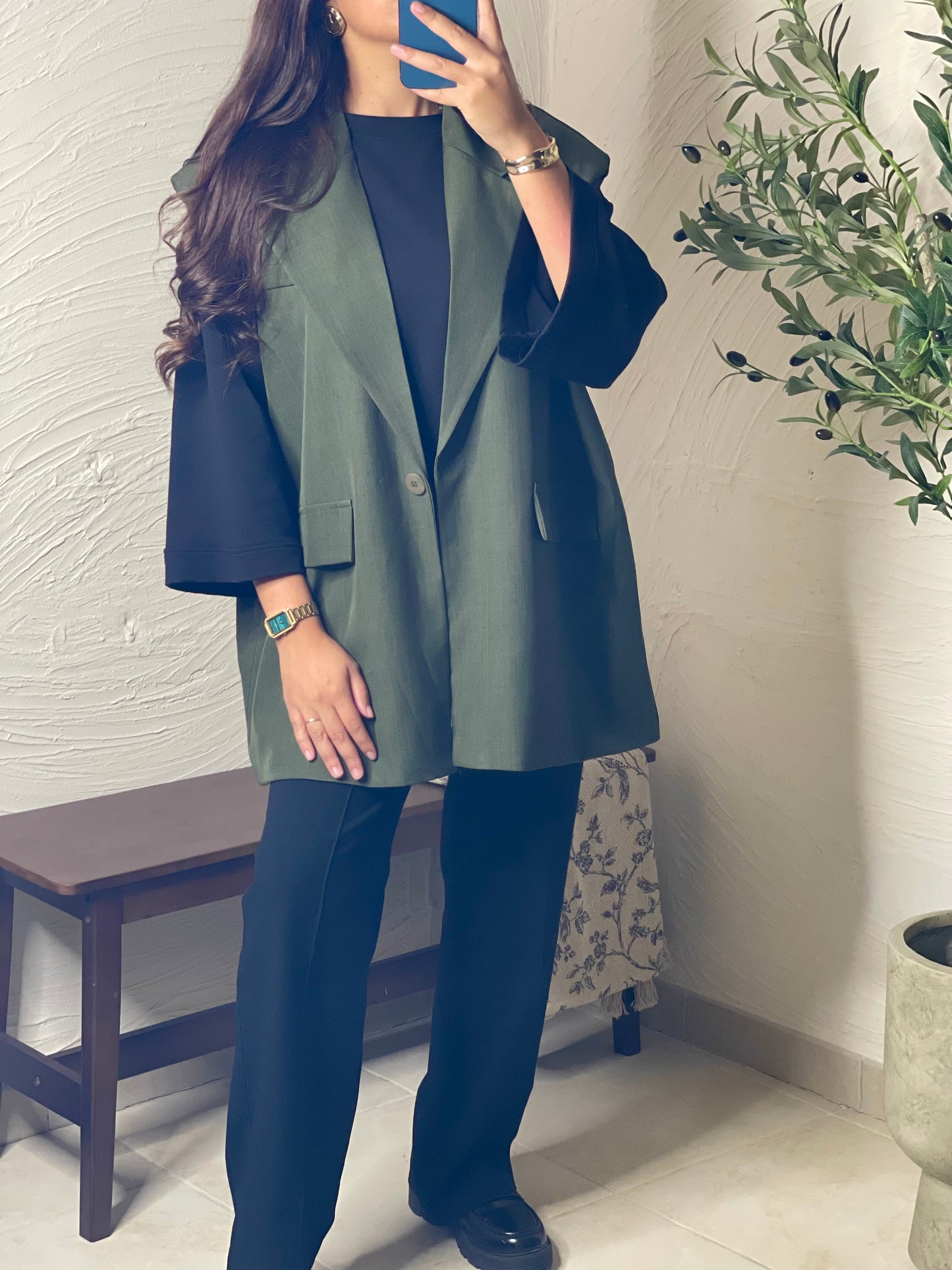 Blazer oversize sans manche - Kaki