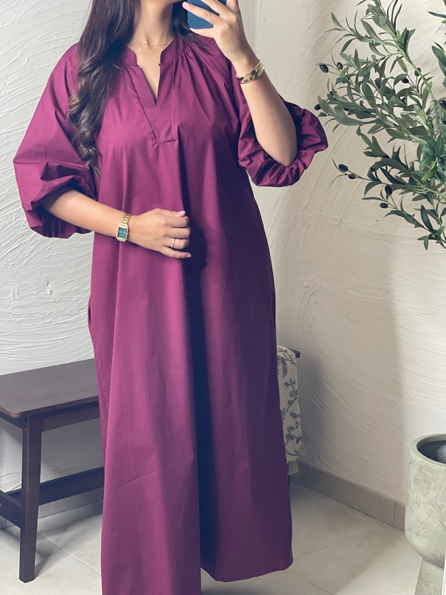 Robe manches bouffante -  Bordeaux