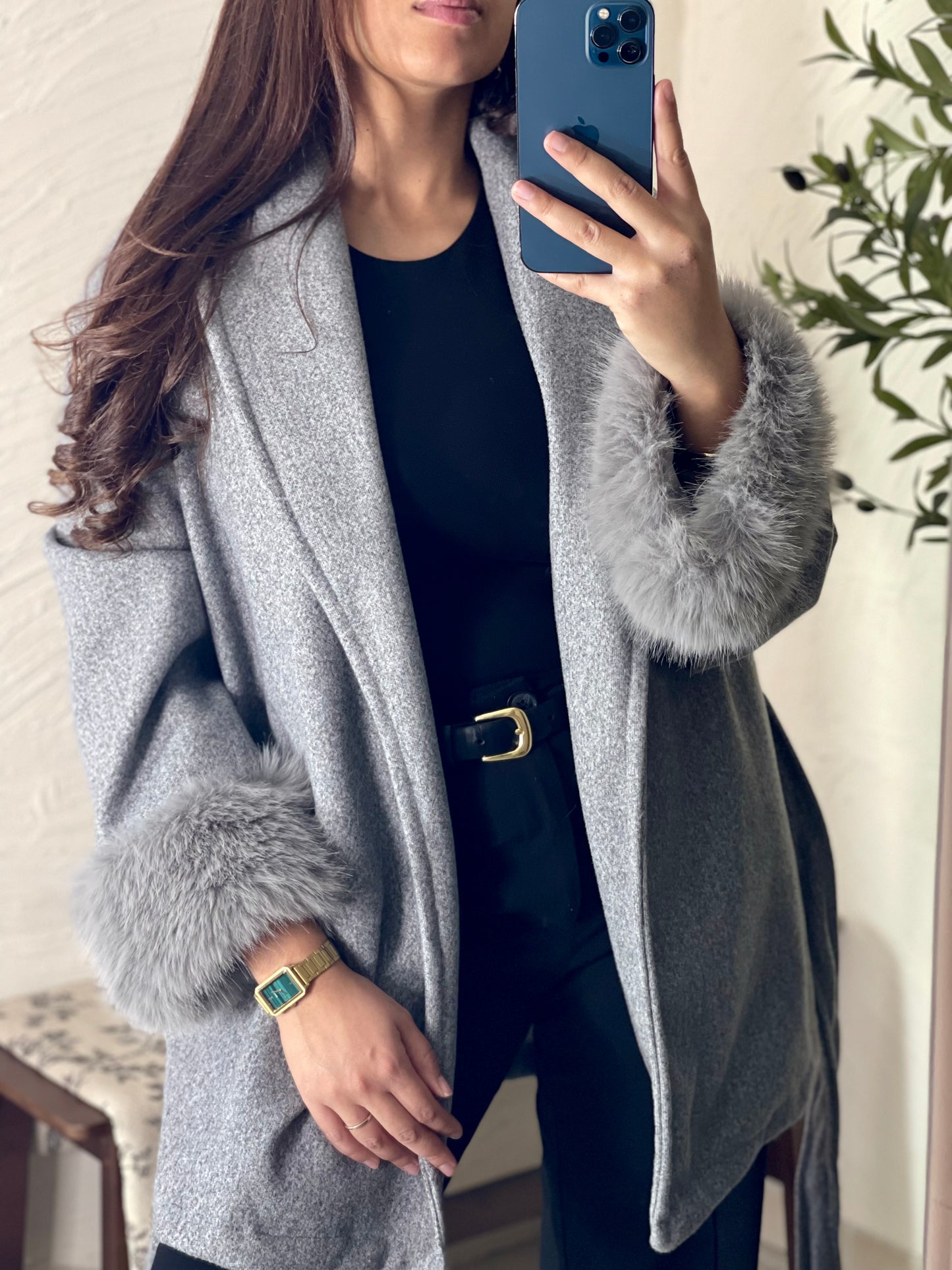 Manteau fourrure - Gris