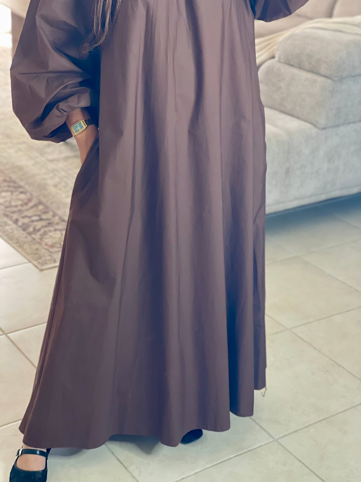 Robe manches bouffantes - Marron