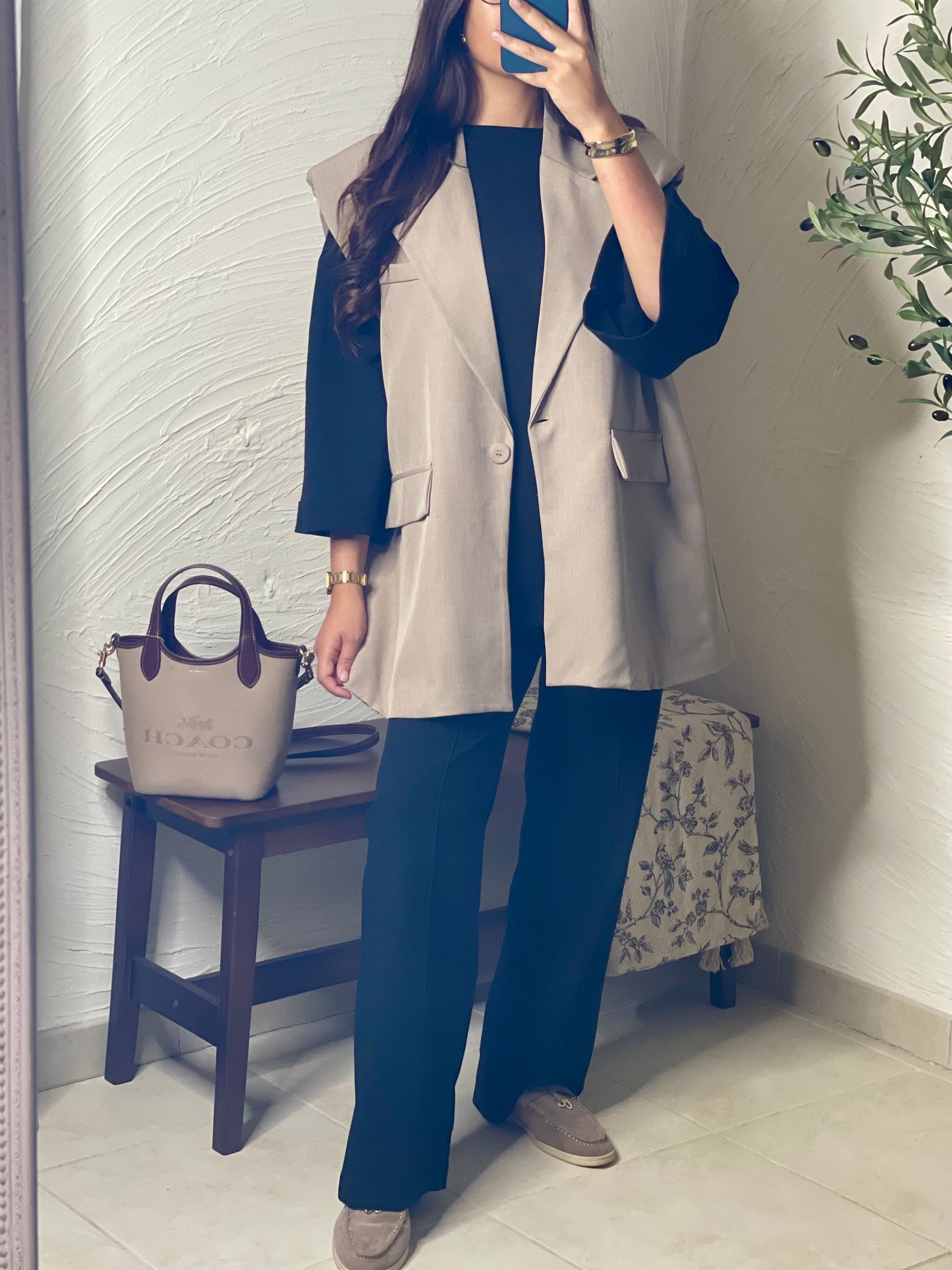 Blazer oversize sans manches - Taupe