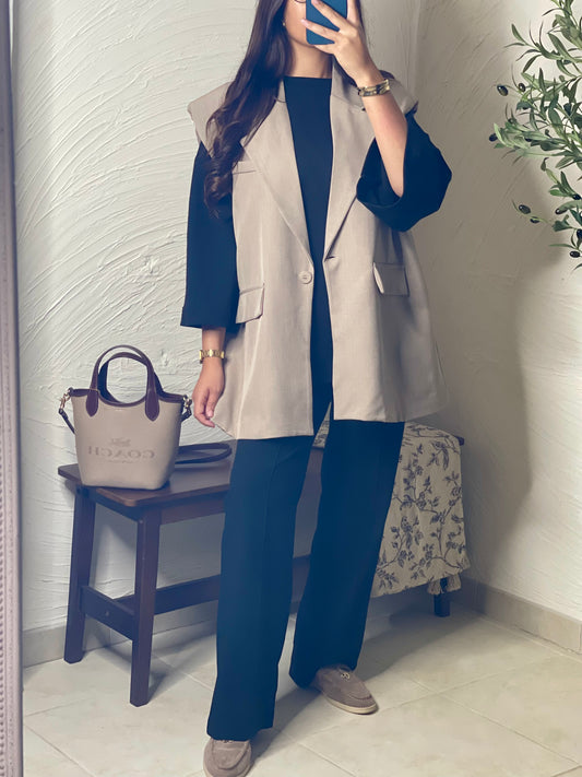 Blazer oversize sans manches - Taupe