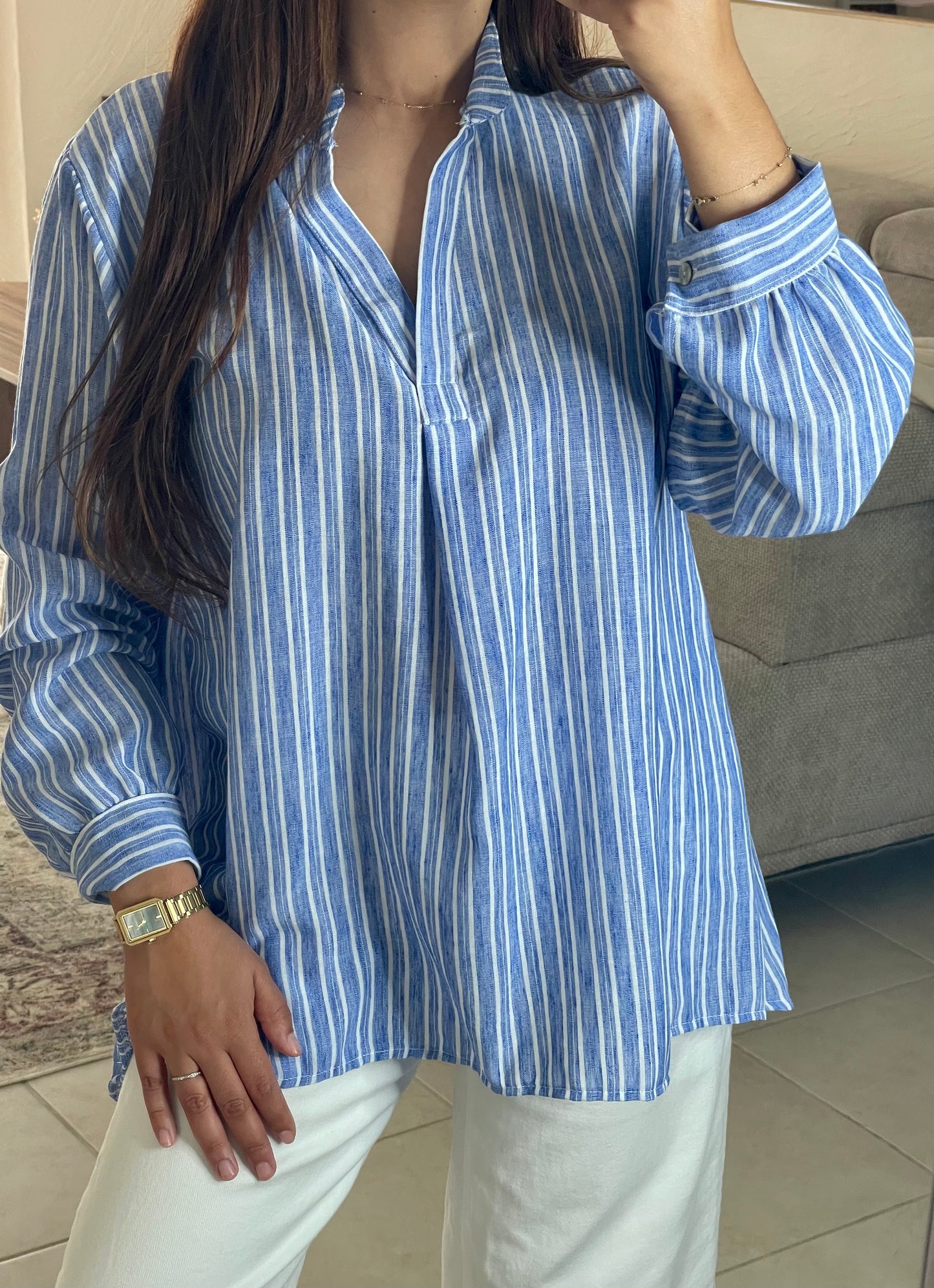 Blouse rayée - Bleue