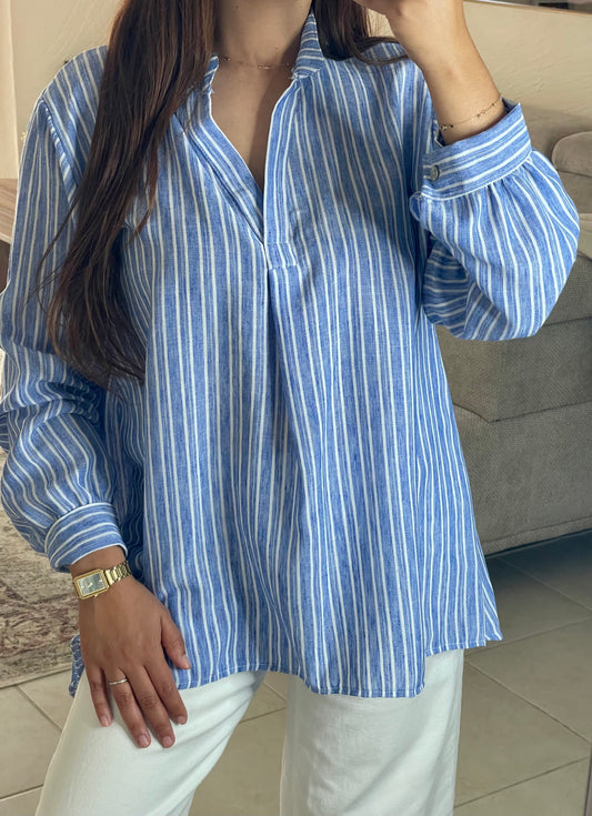 Blouse rayée - Bleue