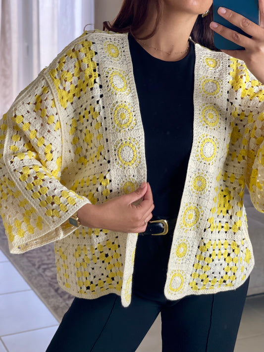 Gilet crochet court - Jaune