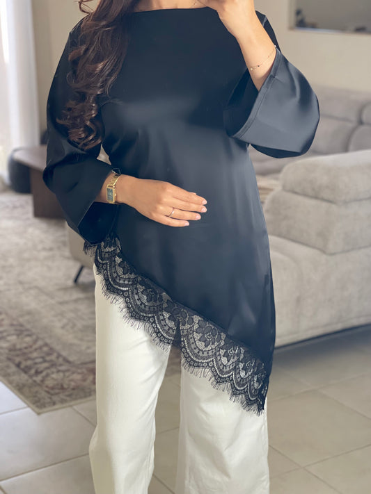 Haut asymétrique dentelle - Noir