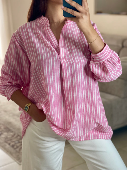 Blouse rayée - Rose