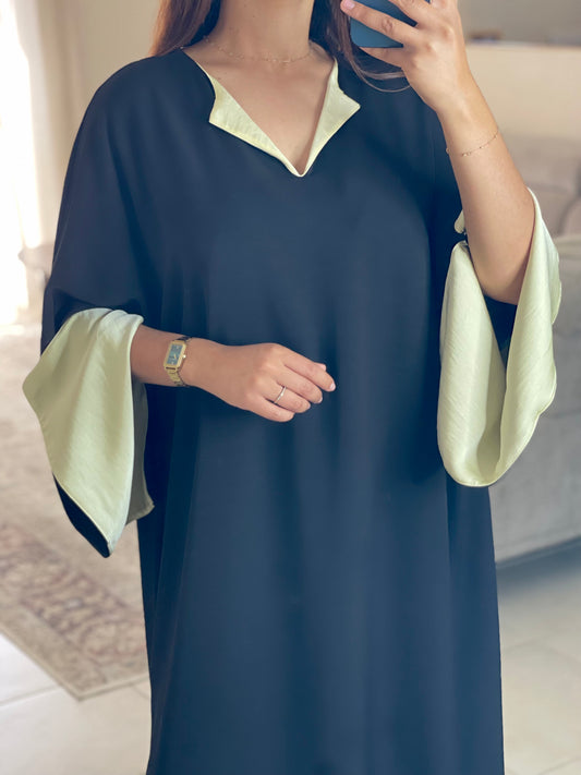 Abaya bicolore - Noire