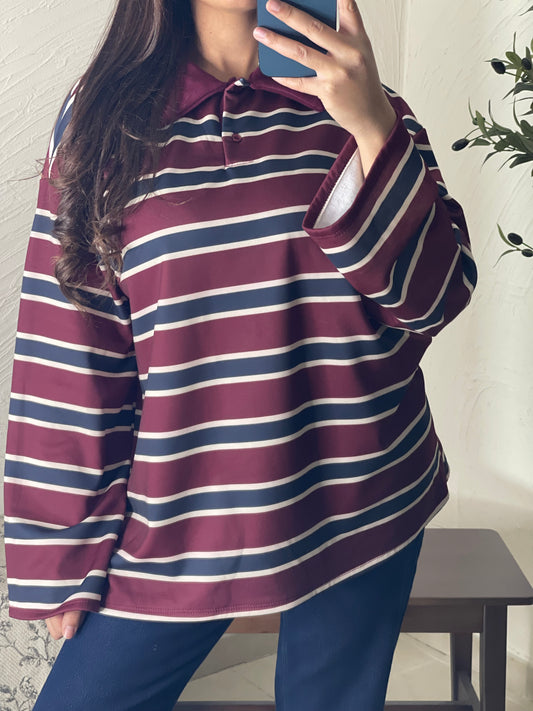 Polo rayé - Bordeaux