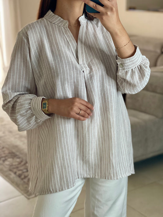 Blouse rayée - Beige