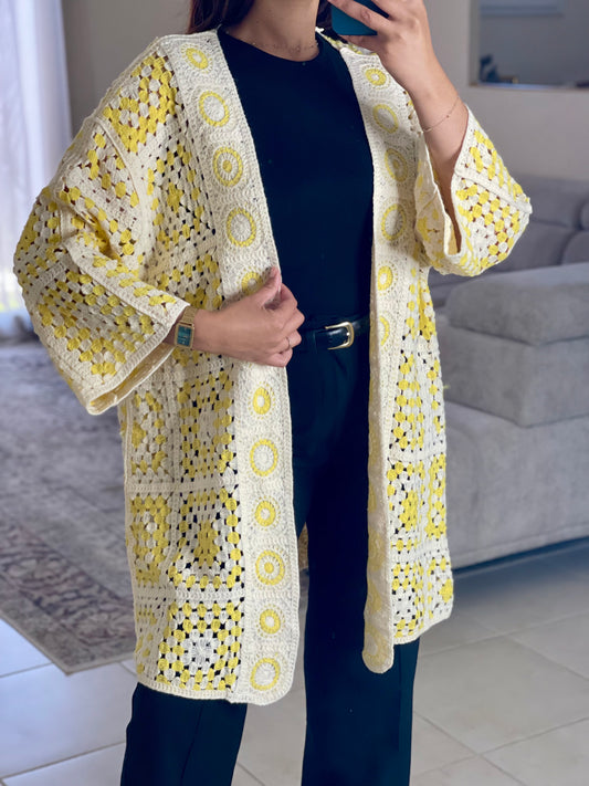 Gilet crochet long - Jaune