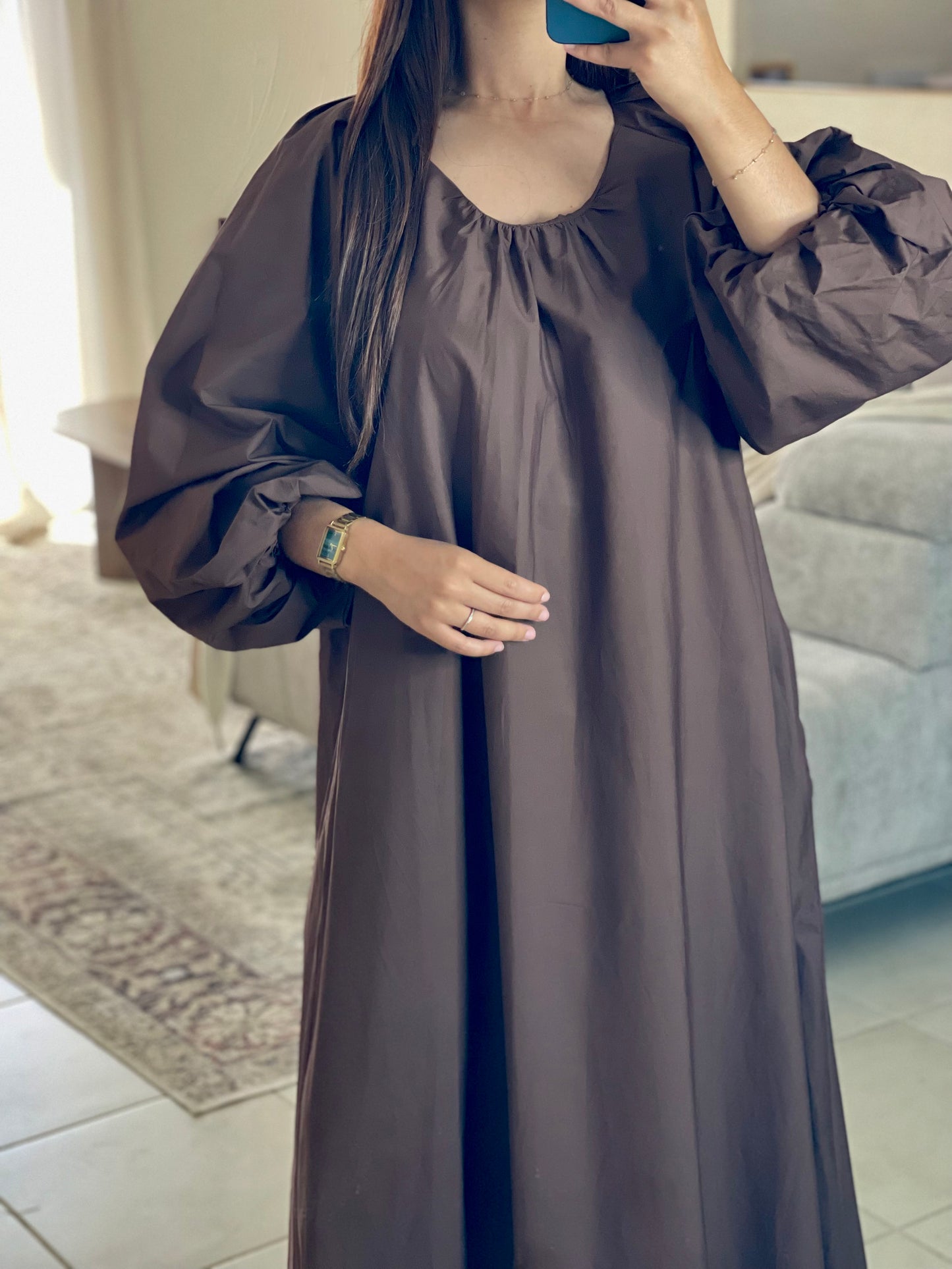 Robe manches bouffantes - Marron