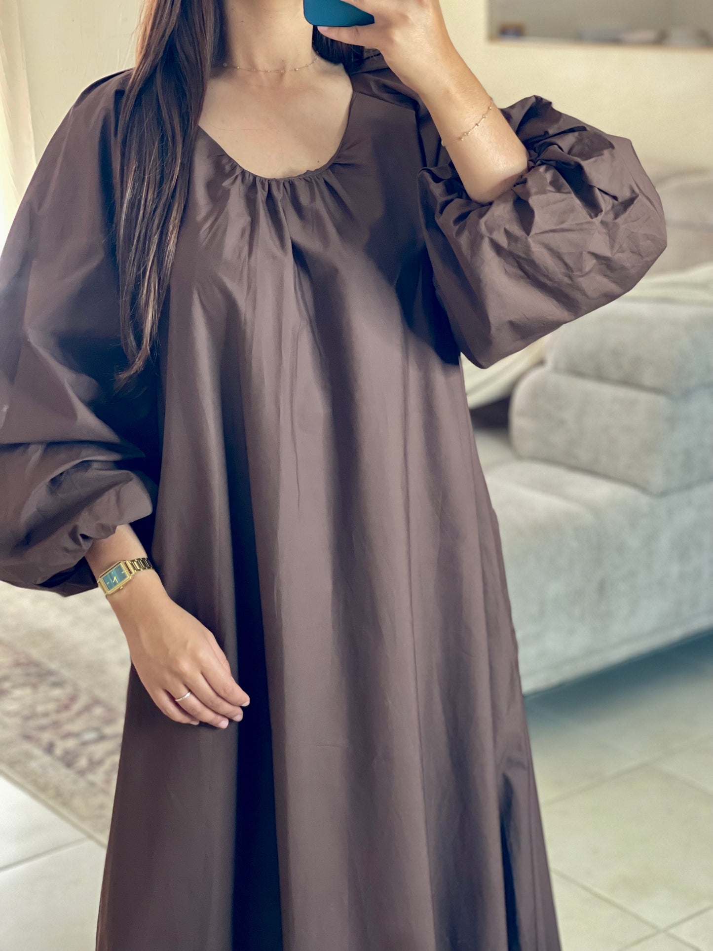 Robe manches bouffantes - Marron