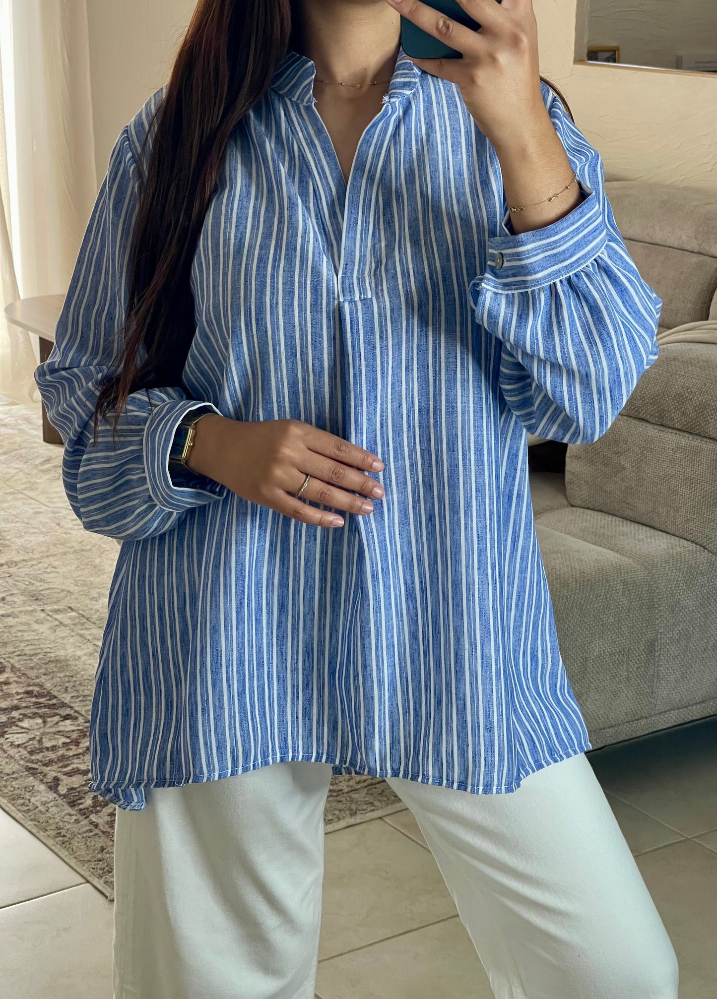 Blouse rayée - Bleue