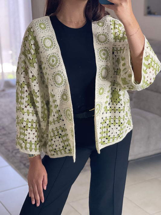 Gilet crochet court - Vert