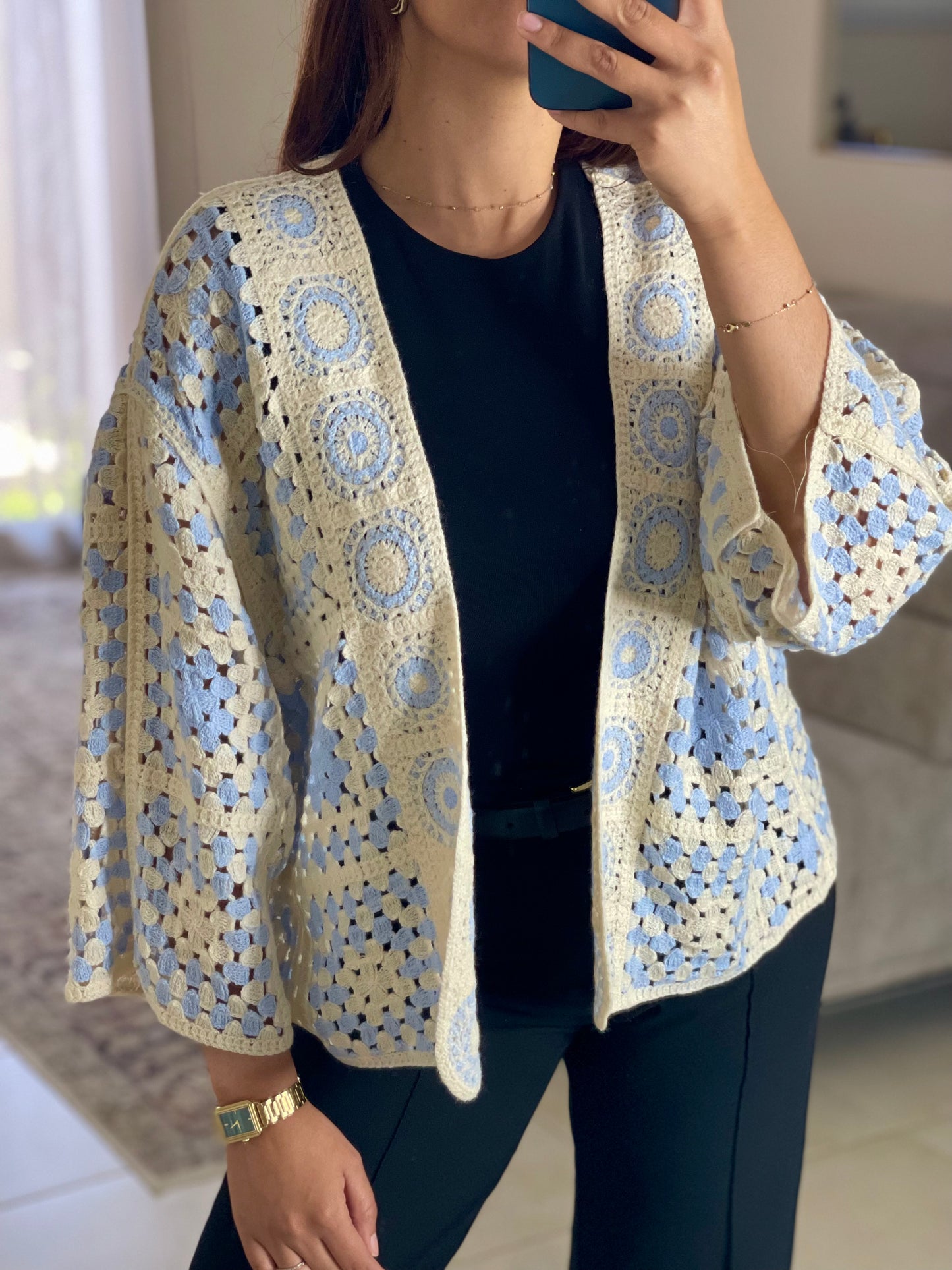 Gilet crochet court - Bleu