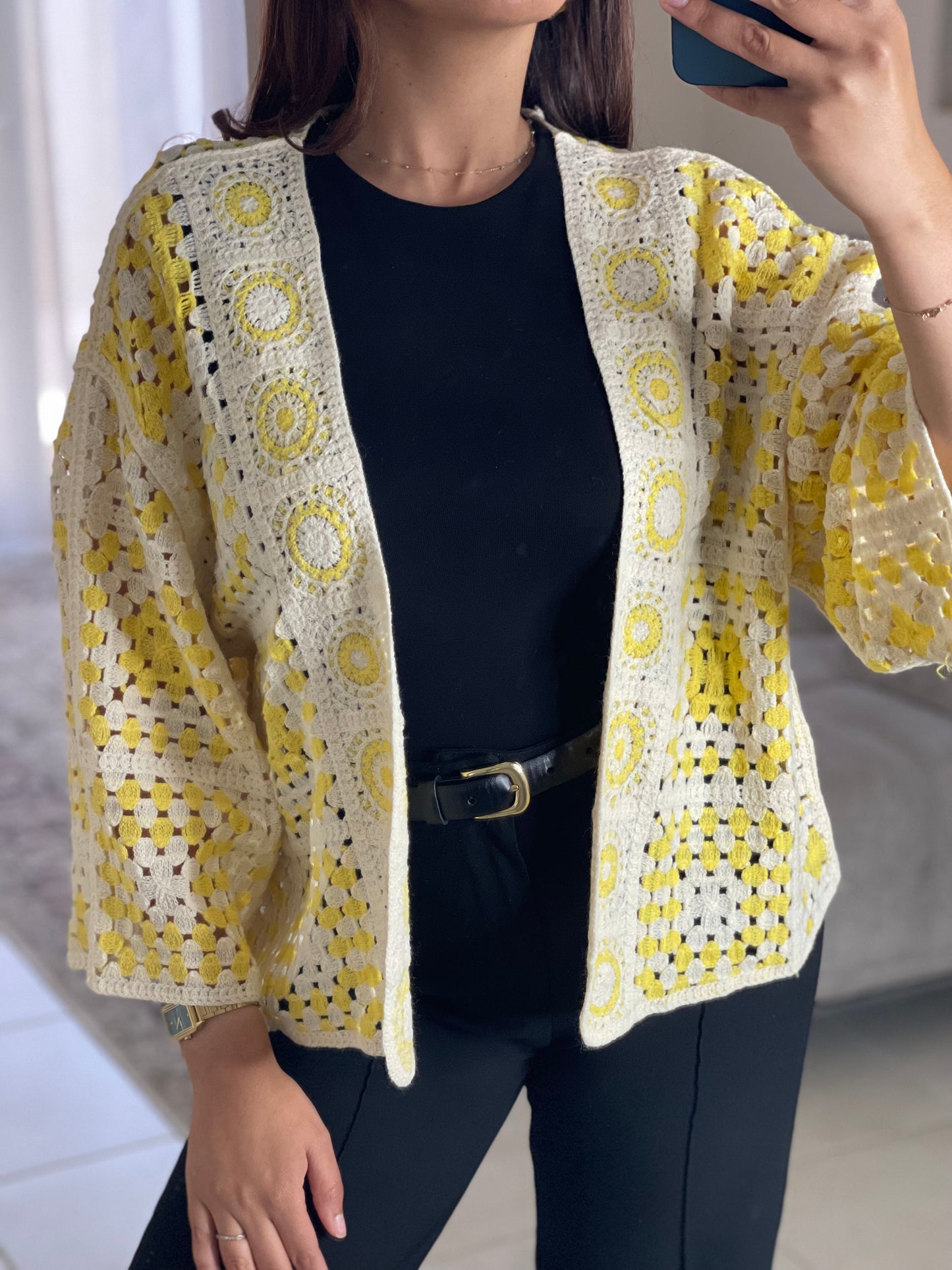 Gilet crochet court - Jaune